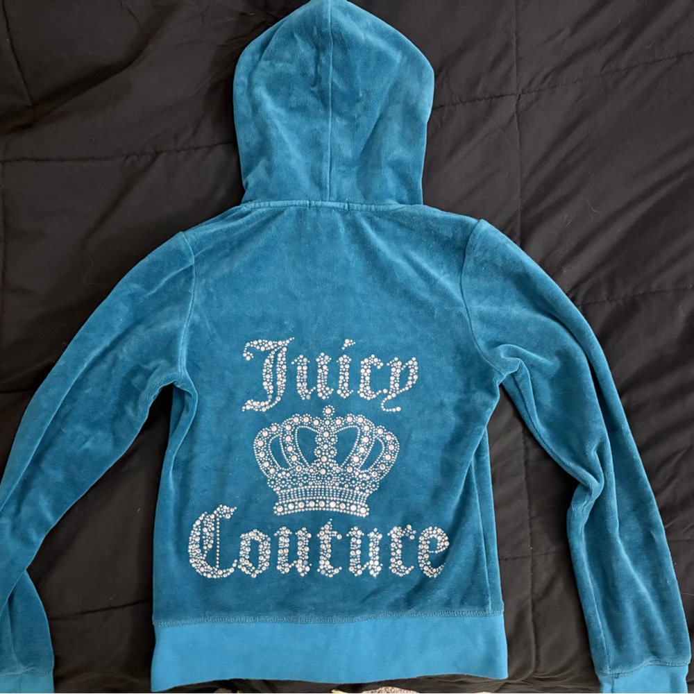 Juicy Couture Teal Hoodie with Rhinestone Crown